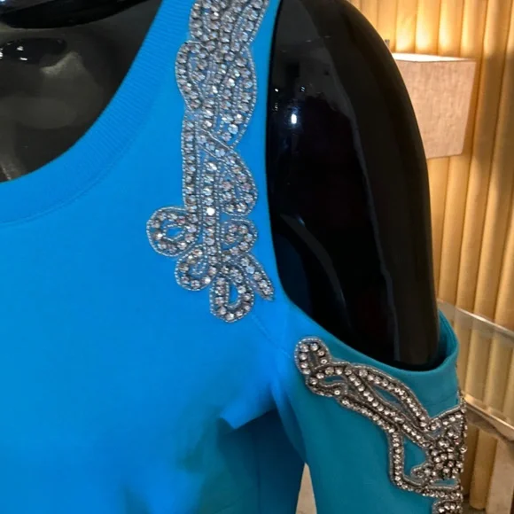 NWT BOSTON PROPER SEXY TURQUOISE EXPOSED ONE SHOULDER DRESS - Picture 4 of 12